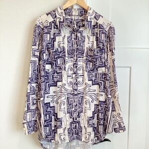 Anthropologie Brielle Relaxed Buttondown Blouse XL Blue White NWOT